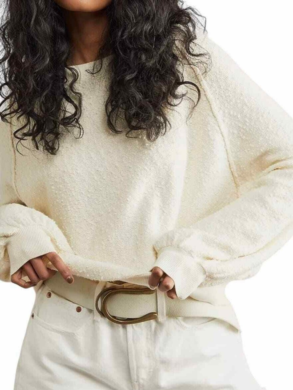 Free People Found My Friend Textured Slouchy Knit Tunic Sweater Cream Size Large